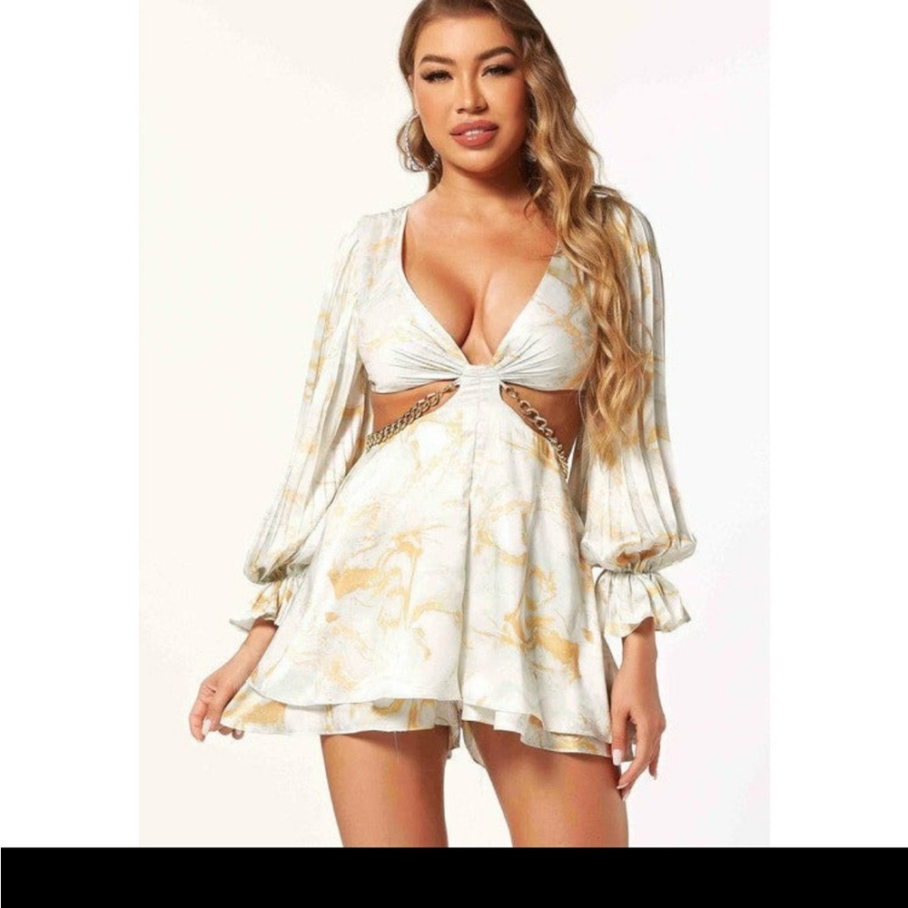 White and Gold Chain Detail Romper